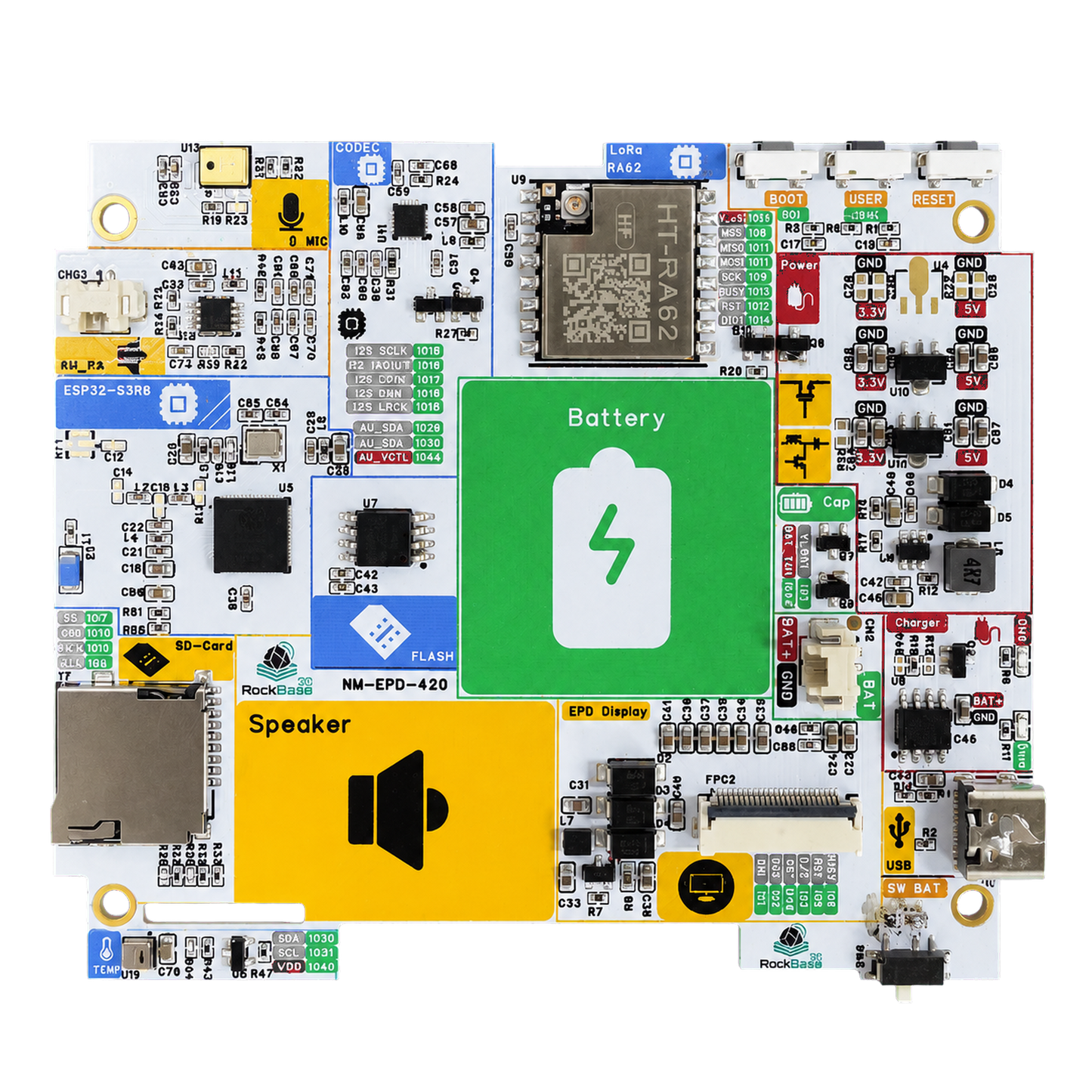 NM-EPD-420 4.2 inch e-Paper ESP32-S3 Development Board WiFi Weather Station Dashboard AHT20 ES8311 Codec