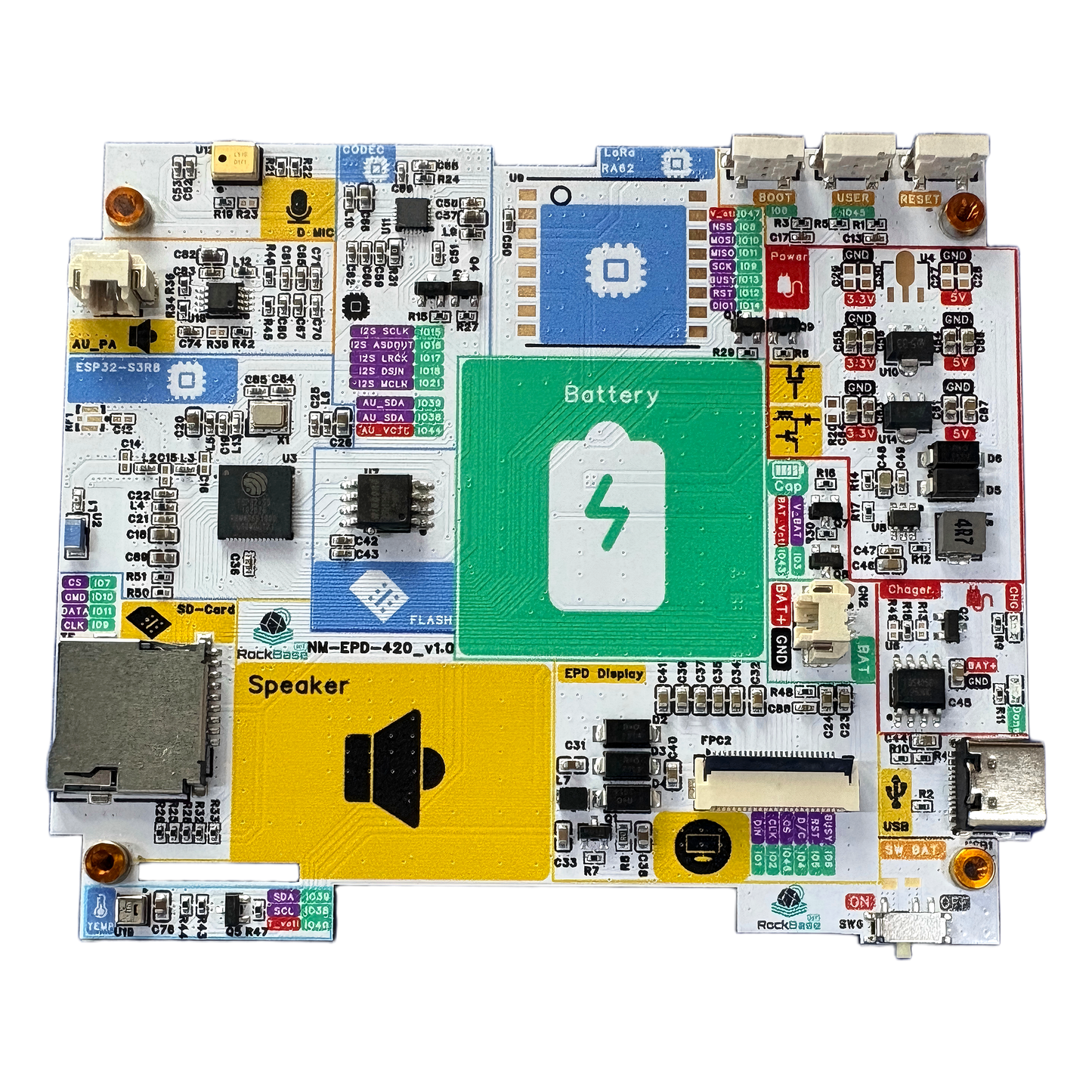 NM-EPD-420 4.2 inch e-Paper ESP32-S3 Development Board WiFi Weather Station Dashboard AHT20 ES8311 Codec