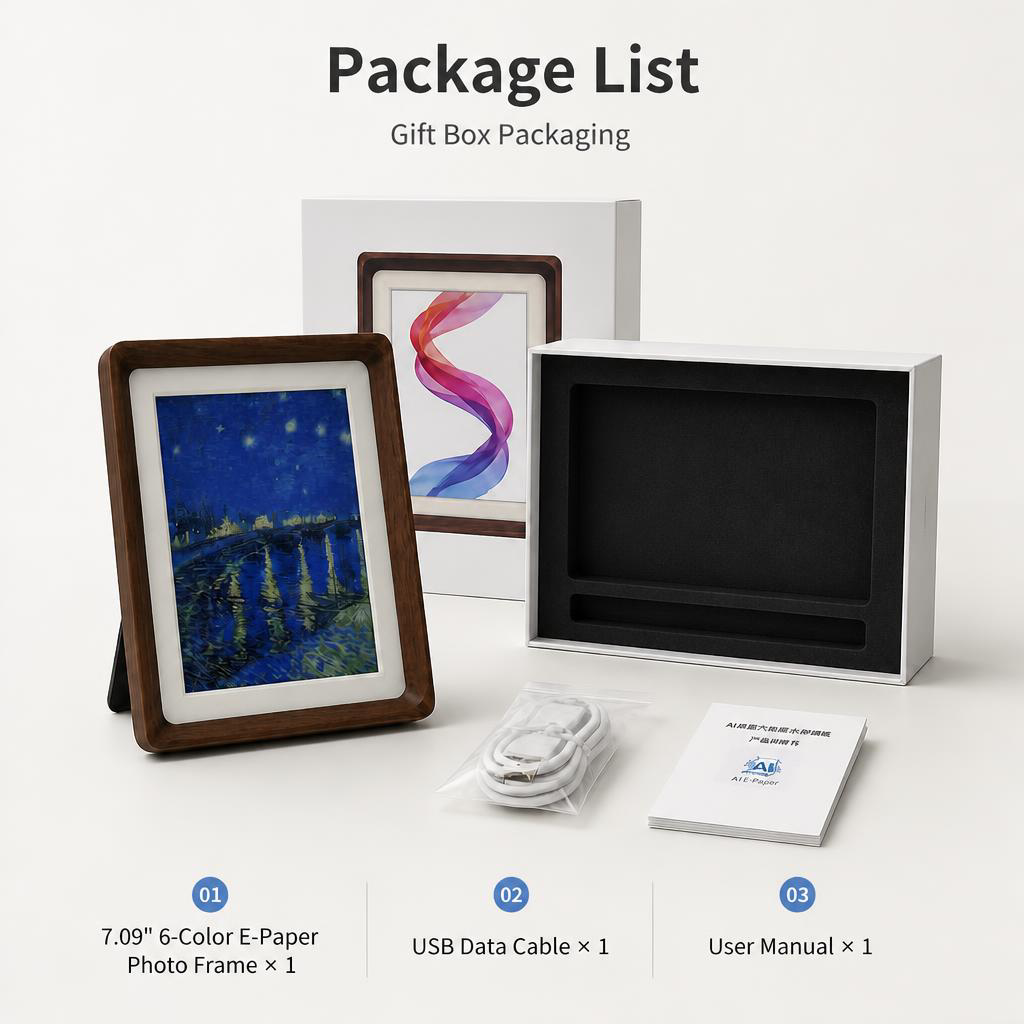ROCKBASE AI E-Paper 7.09" 6 Color E-Paper Digital Photo Frame with AI Art
